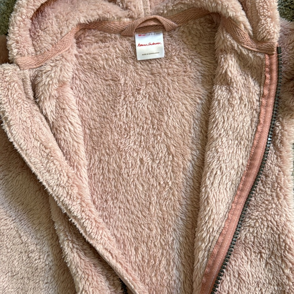 Hanna Andersson pink marshmallow baby zip fleece Sherpa onesie 3 - 6 mos - Picture 6 of 12